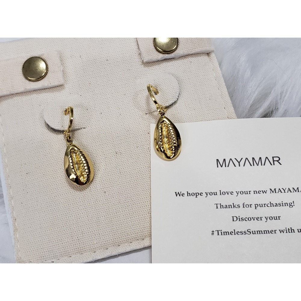 Mayamar Bali Huggie Shell Earrings 24K Gold Plate COASTAL NAUTICAL BEACHY DAINTY